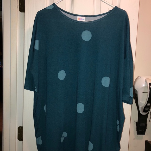 LulaRoe Irma teal blue with polka dots - Picture 3 of 6